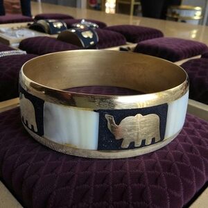 Gold and White Elephant Bangle